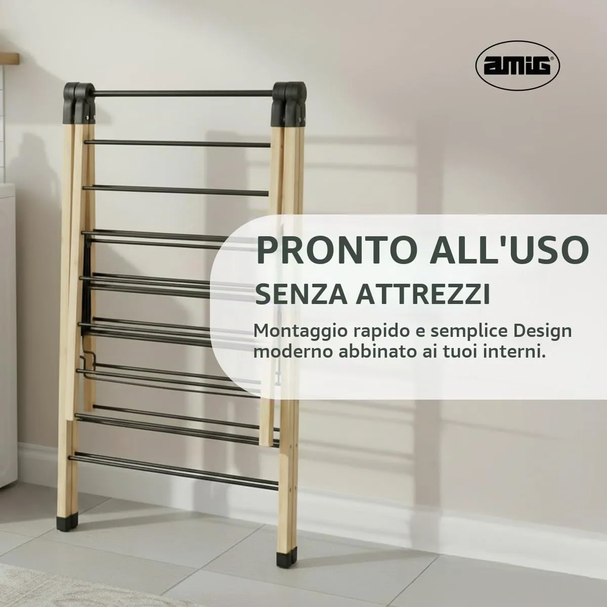 Amig Aeria NaturDry stendibiancheria nero bambu 13 m