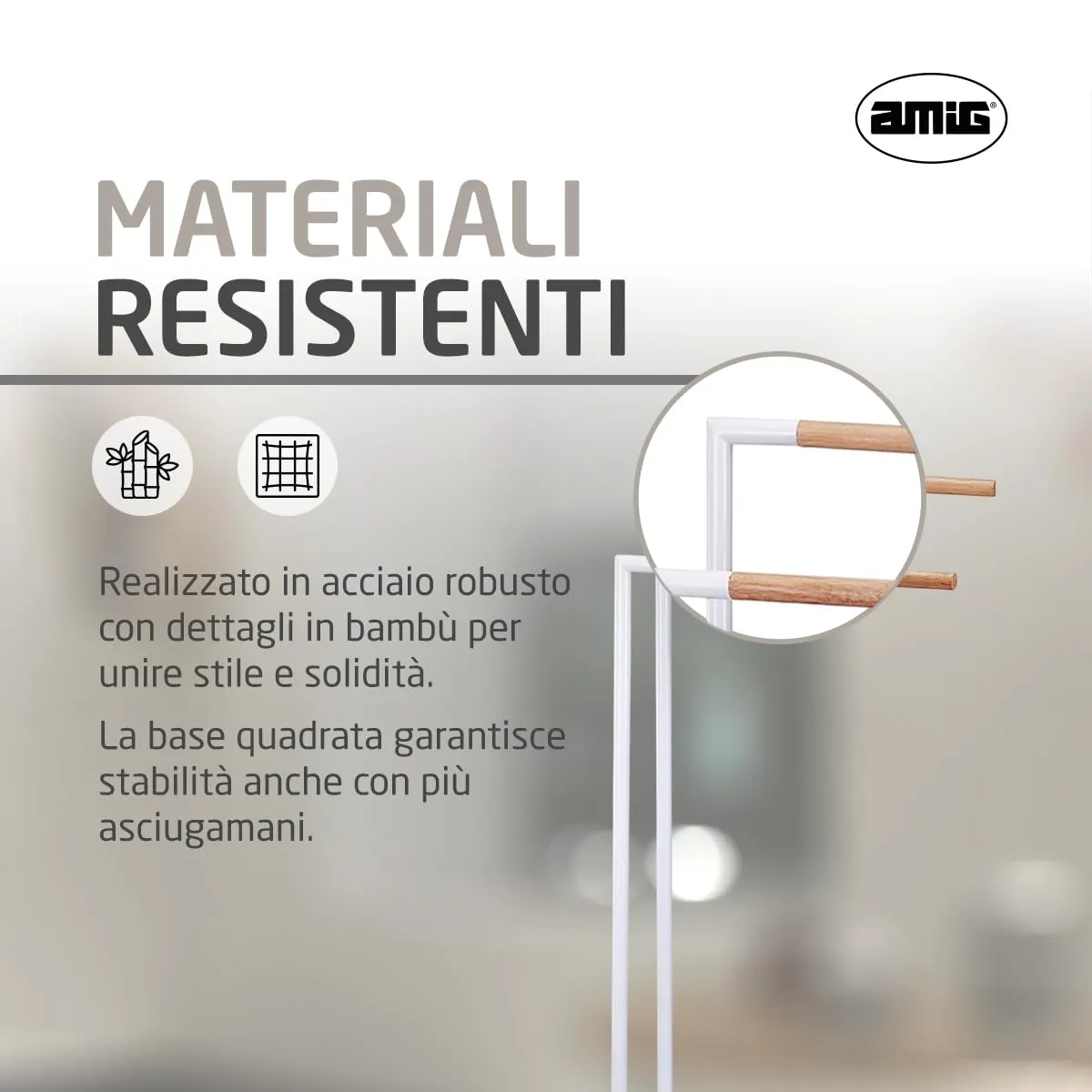 Amig porta asciugamani terra bianco legno doppia barra