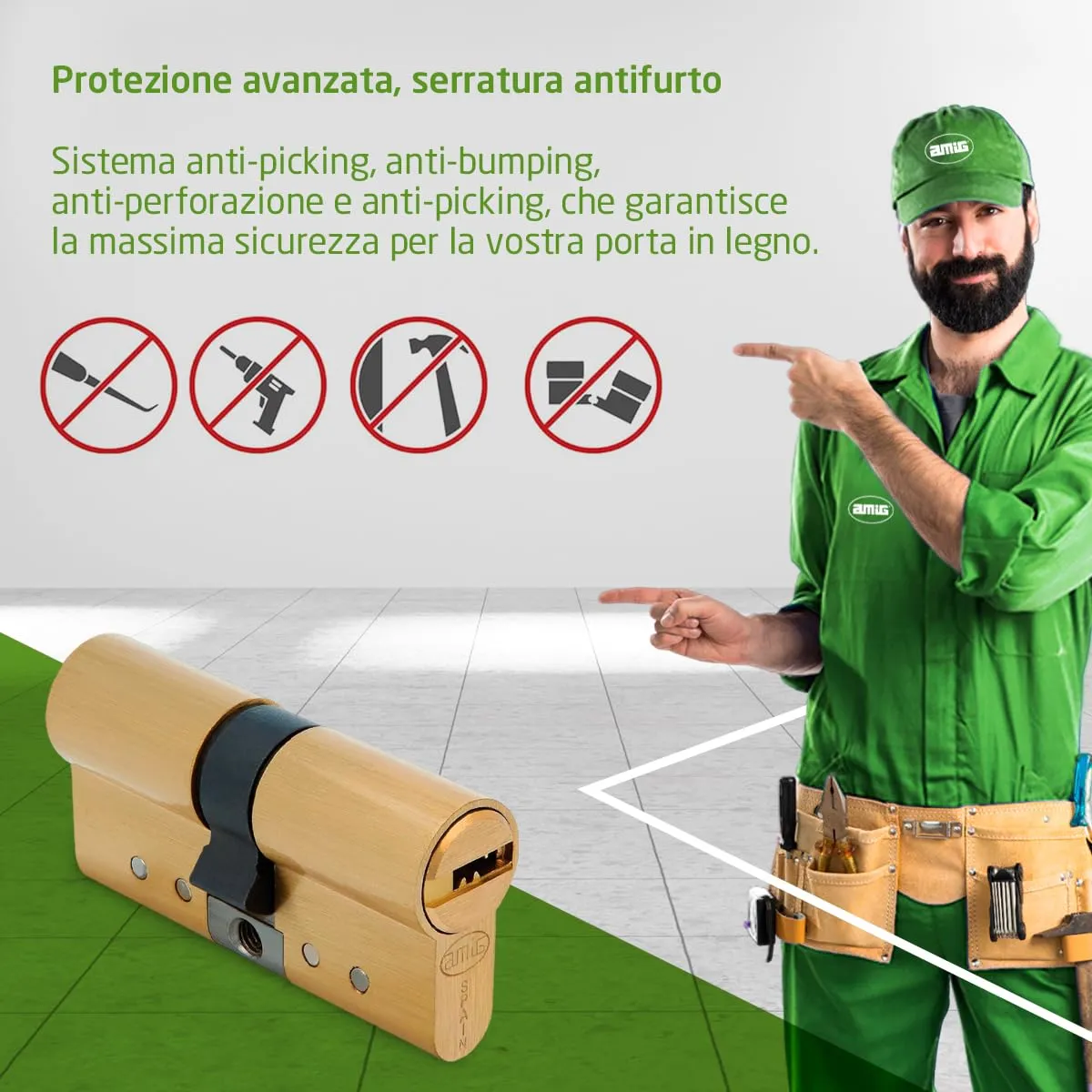 Amig cilindro sicurezza 66 mm 31-35 oro opaco 5 chiavi