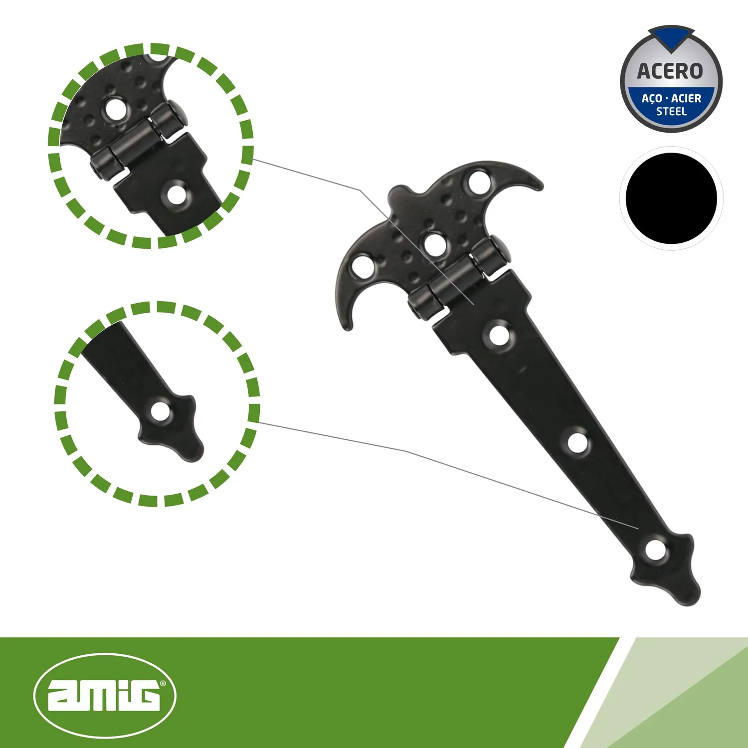 Amig Cerniera Due Ali Rustica Acciaio Nero 90 mm