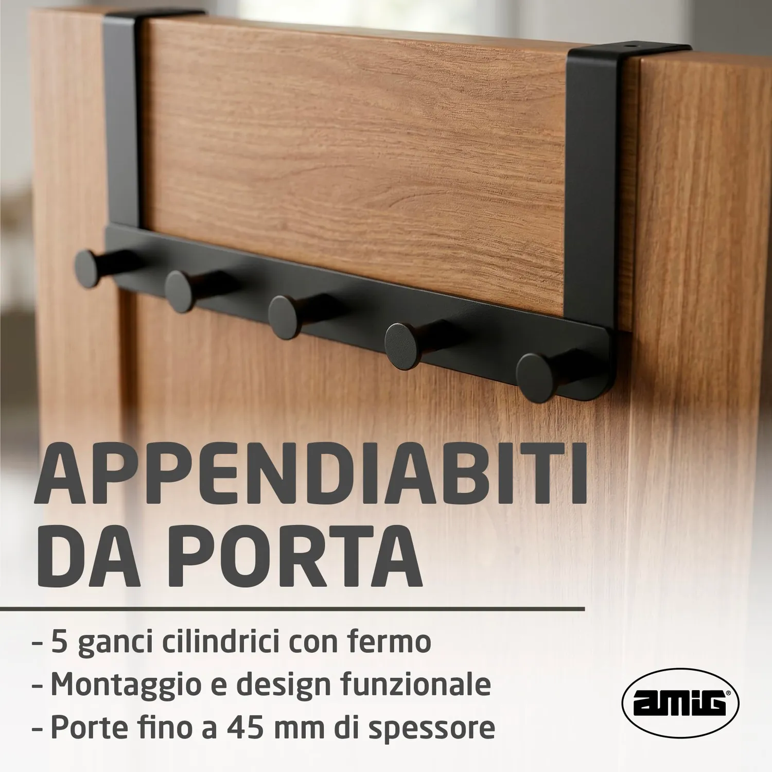 Amig CP41 appendiabiti da porta nero acciaio