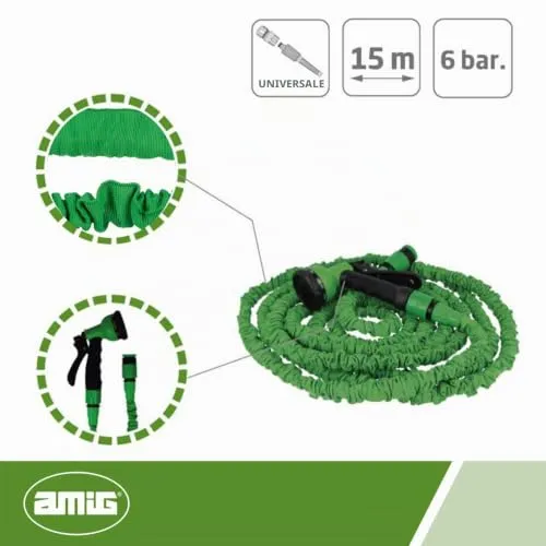 Amig Tubo Estensibile 15 Metri Verde con Pistola Doppio Lattice