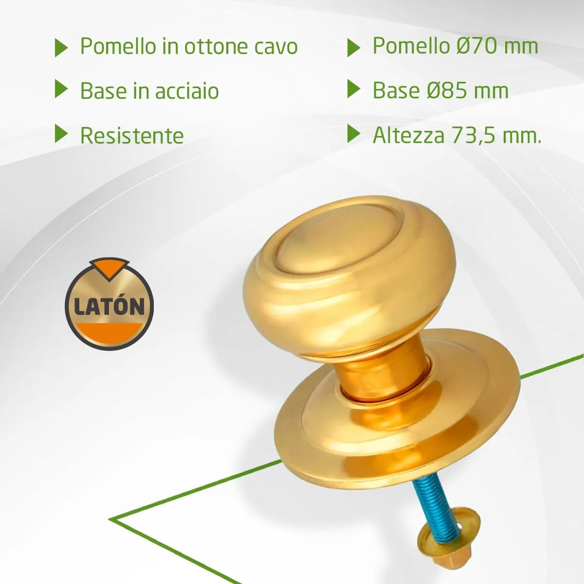 Amig 53 Pomello Porta Ottone Dorato Ø70 mm Esterno