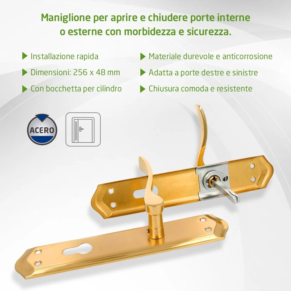 Amig maniglie porta 85 mm placca 256 mm ottonato opaco