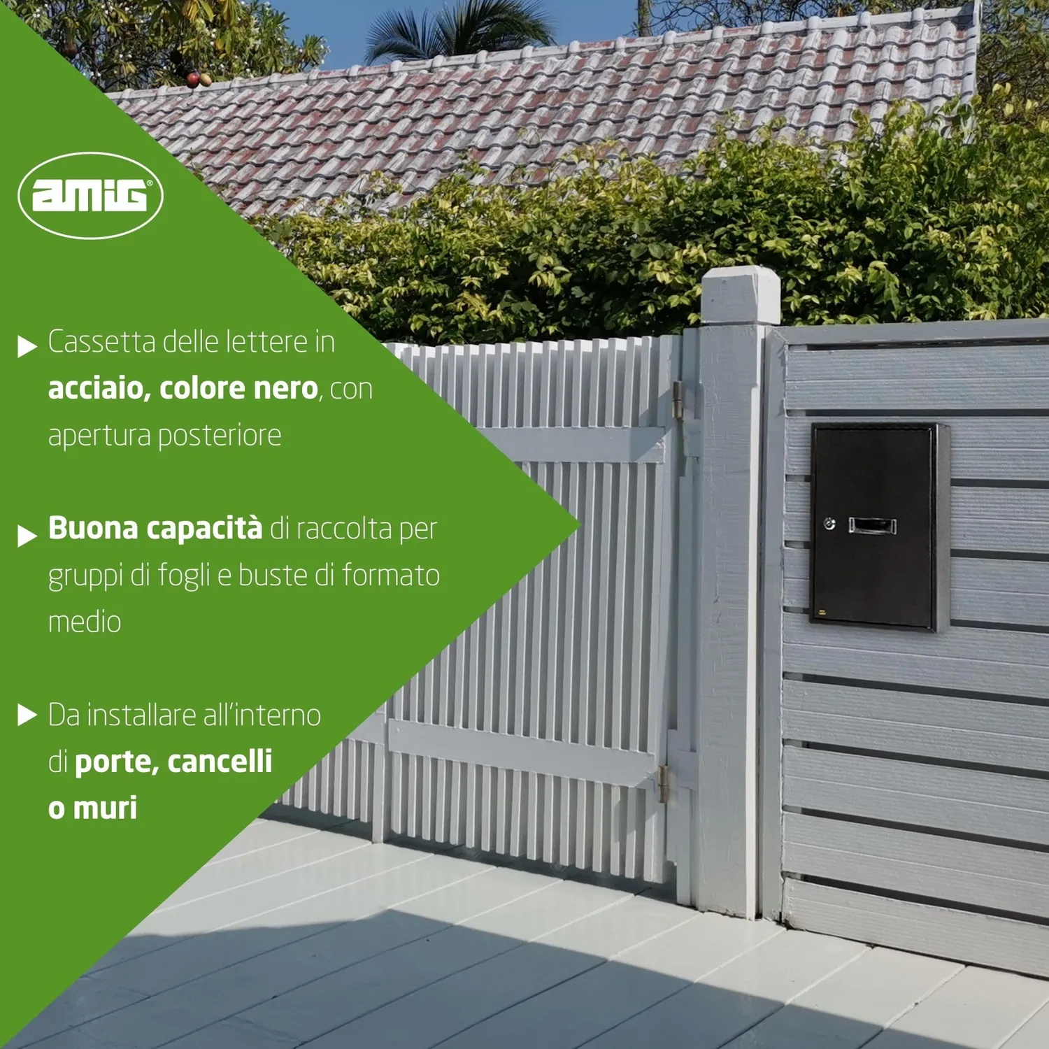 Amig cassetta postale interna A4 40x25x10 cm nera acciaio