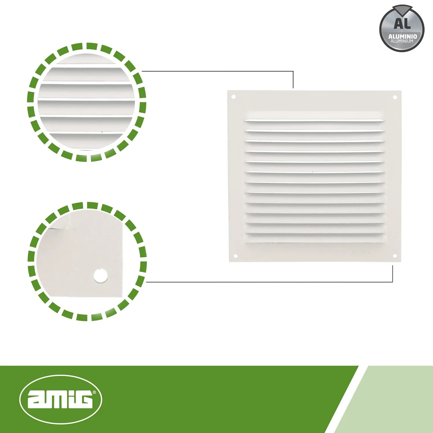 Amig Griglia Ventilazione Quadrata 150x150 mm Bianca Alluminio