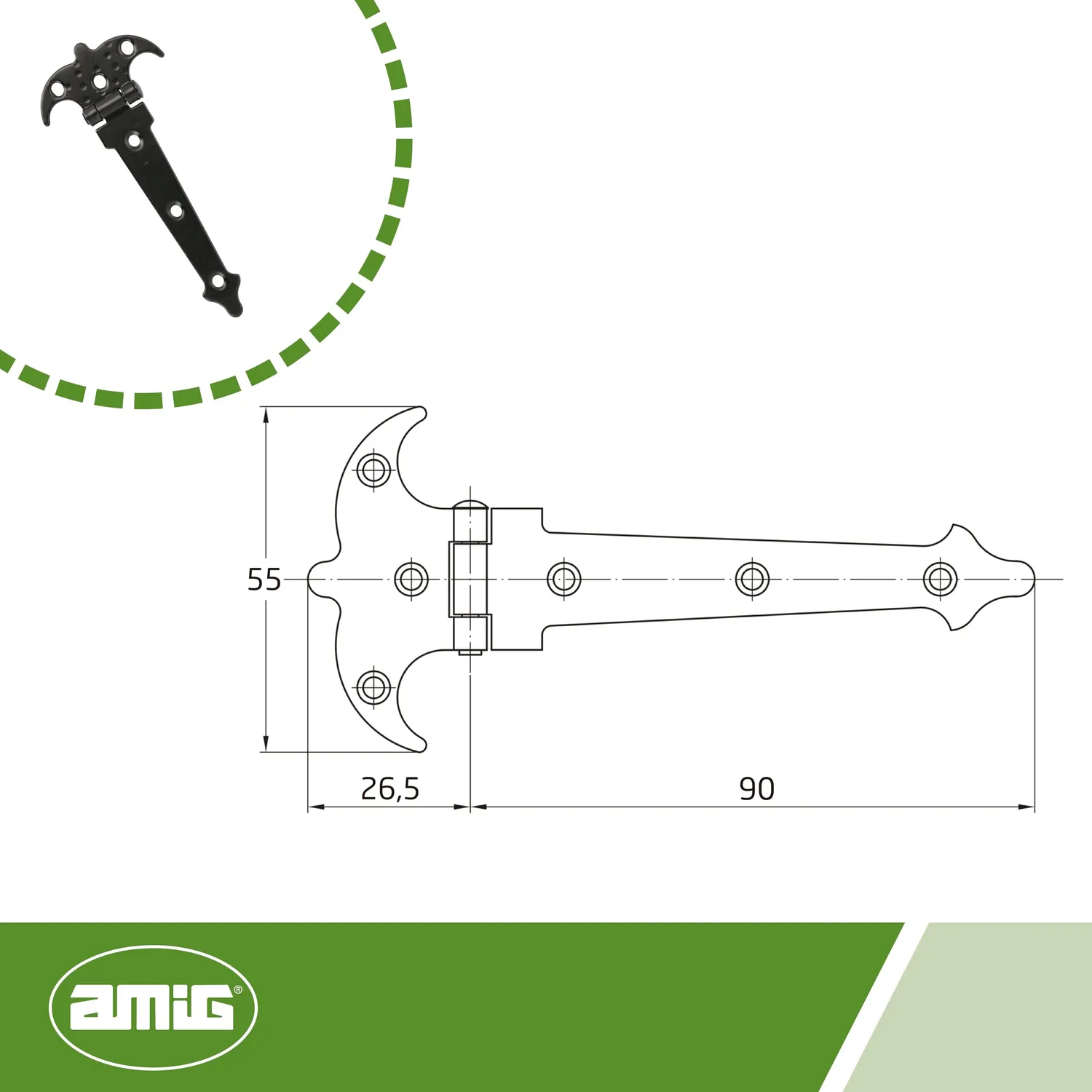 Amig Cerniera Due Ali Rustica Acciaio Nero 90 mm