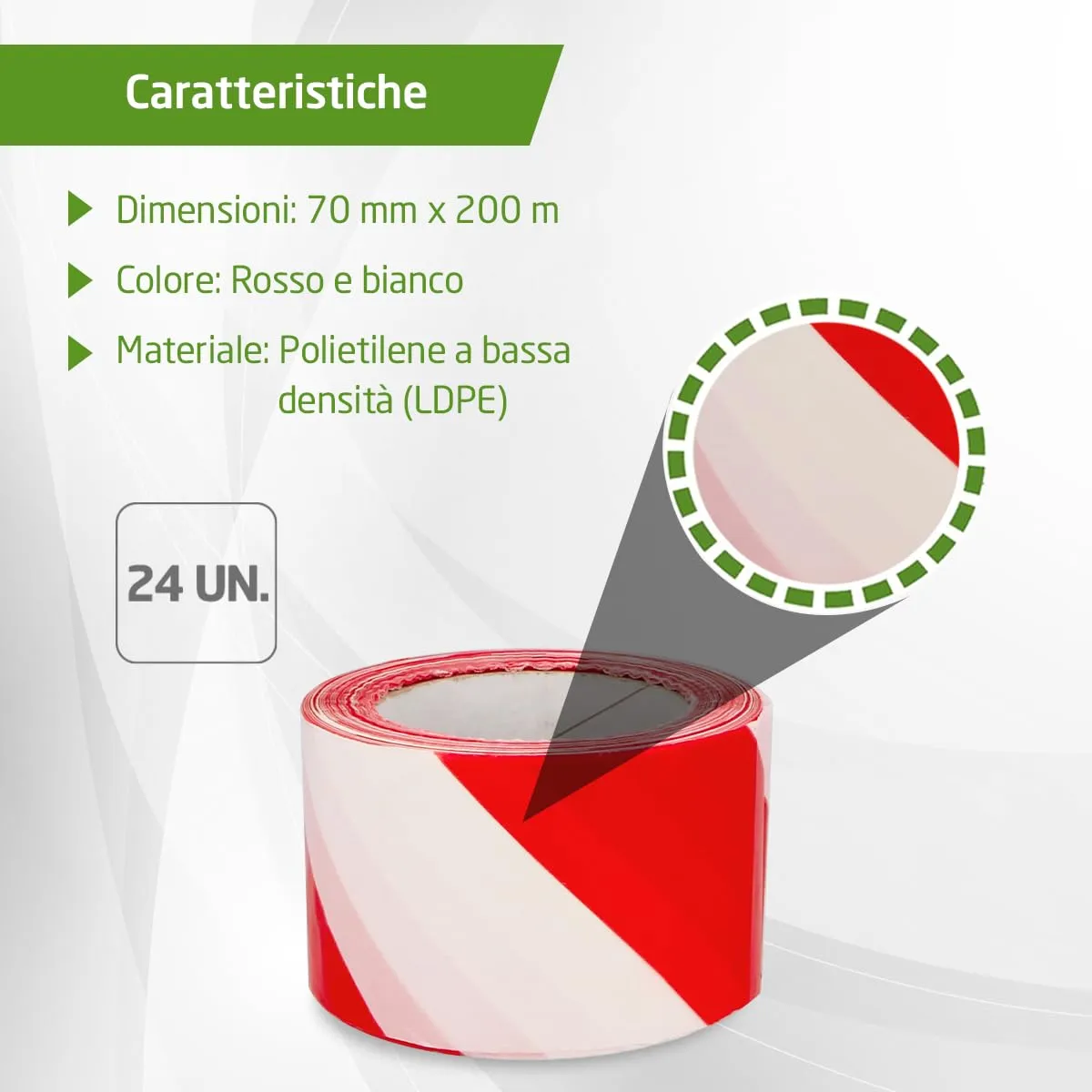 Amig Nastro Segnaletico 70 mm x 200 m Rosso-Bianco 24 Rotoli