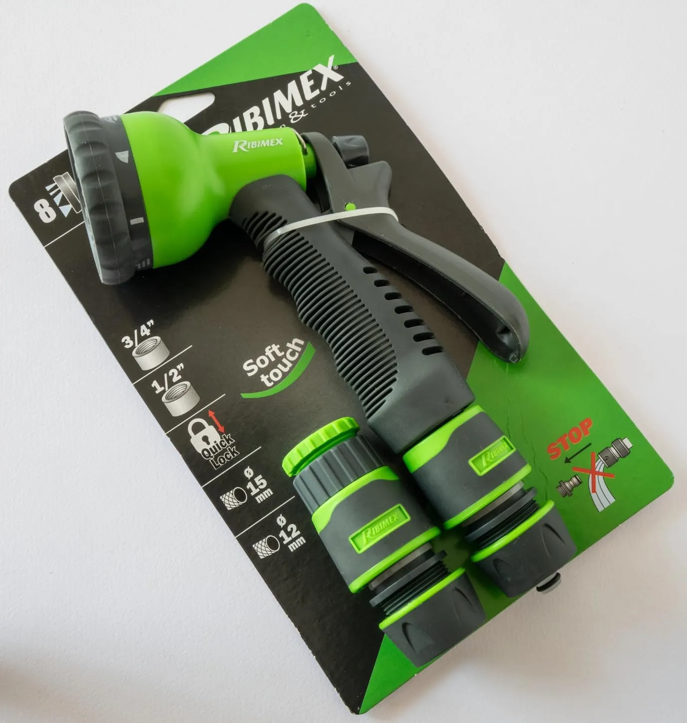 Ribimex kit irrigazione giardino pistola 8 getti tubi 12-15 mm