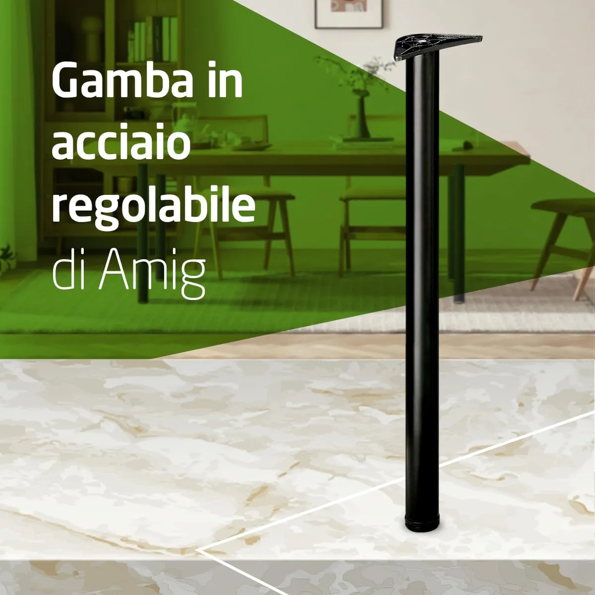 Amig Gamba Tavolo Regolabile Acciaio Nero 870 mm 15 kg