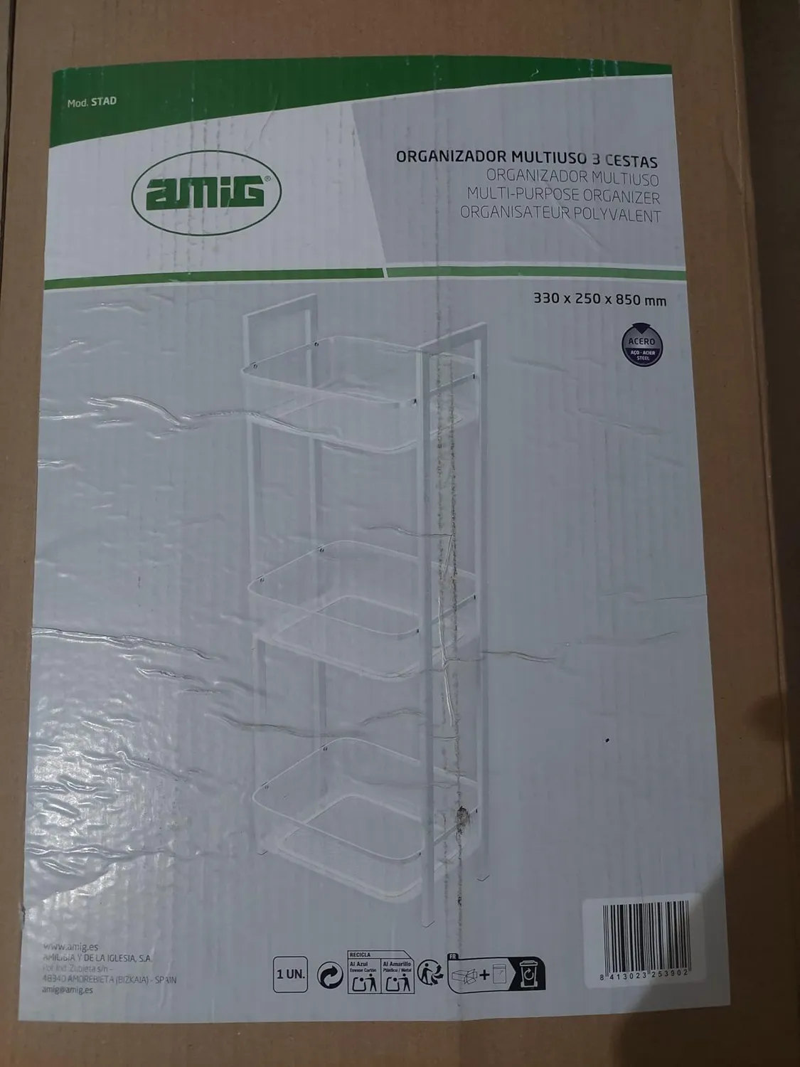 Amig Mobile Organizzatore 3 Cesti 33x25x85 cm Bianco