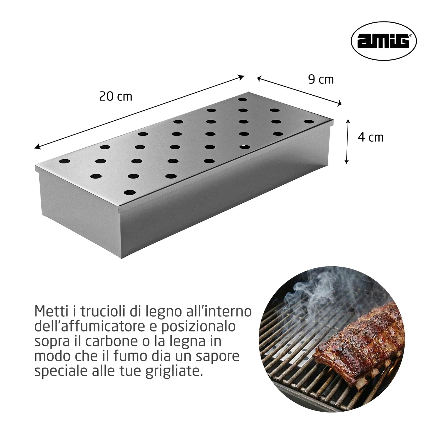 Amig AM09 affumicatore barbecue 23x9x4 cm inox