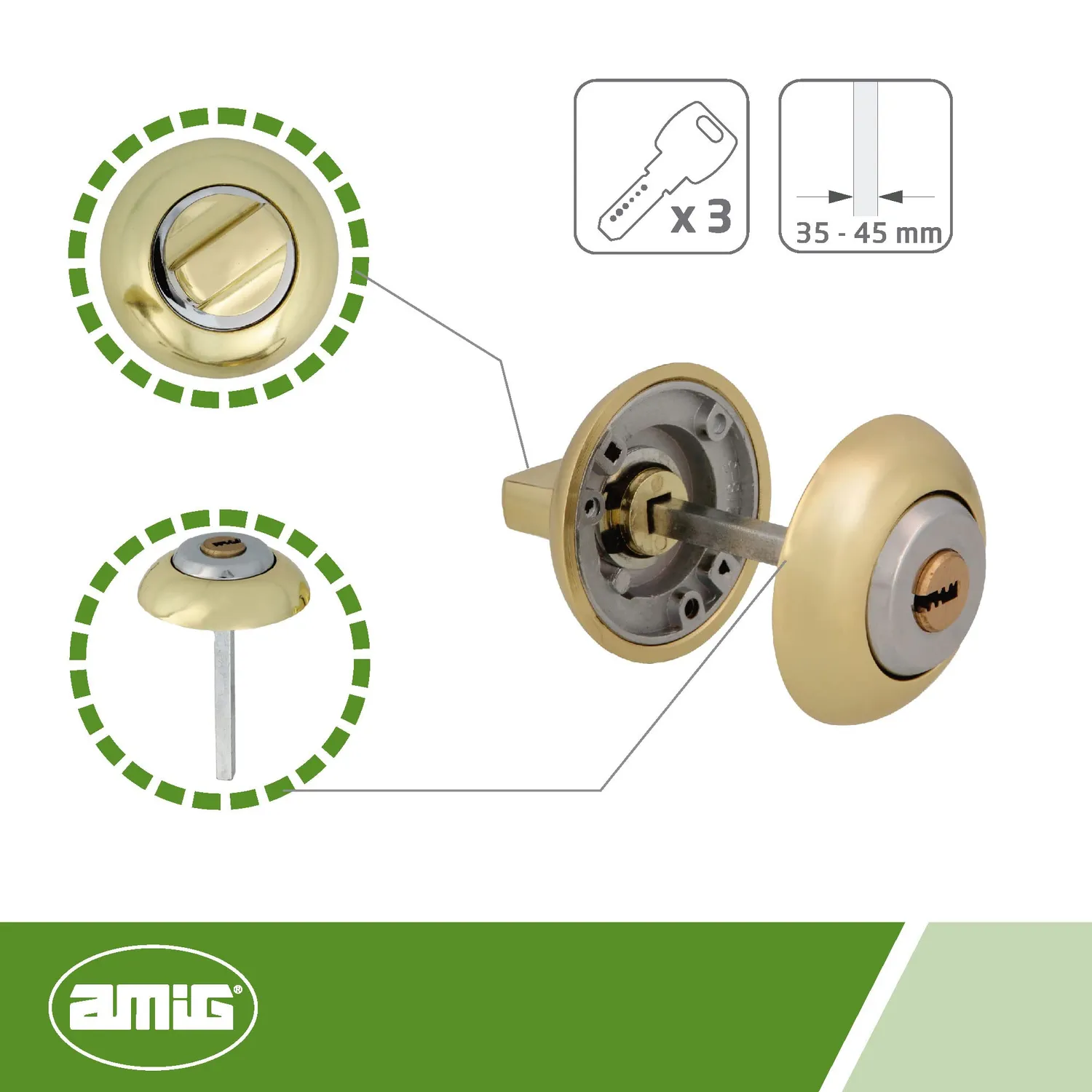 Amig 50R-KD pomello con chiave ottonato 35-45 mm