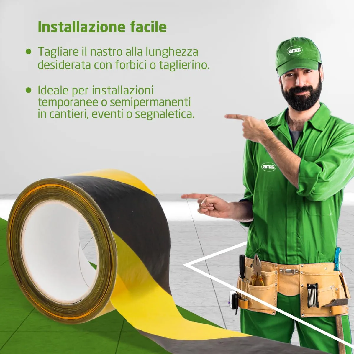 Amig nastro segnaletico PVC 70 mm x 500 m giallo-nero