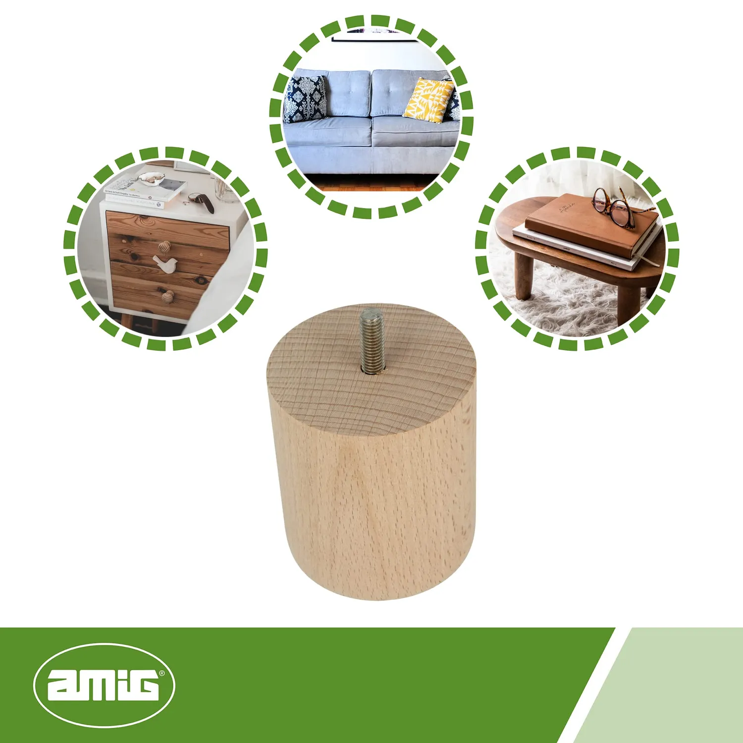 Amig piede mobile rotondo faggio 68x80 mm