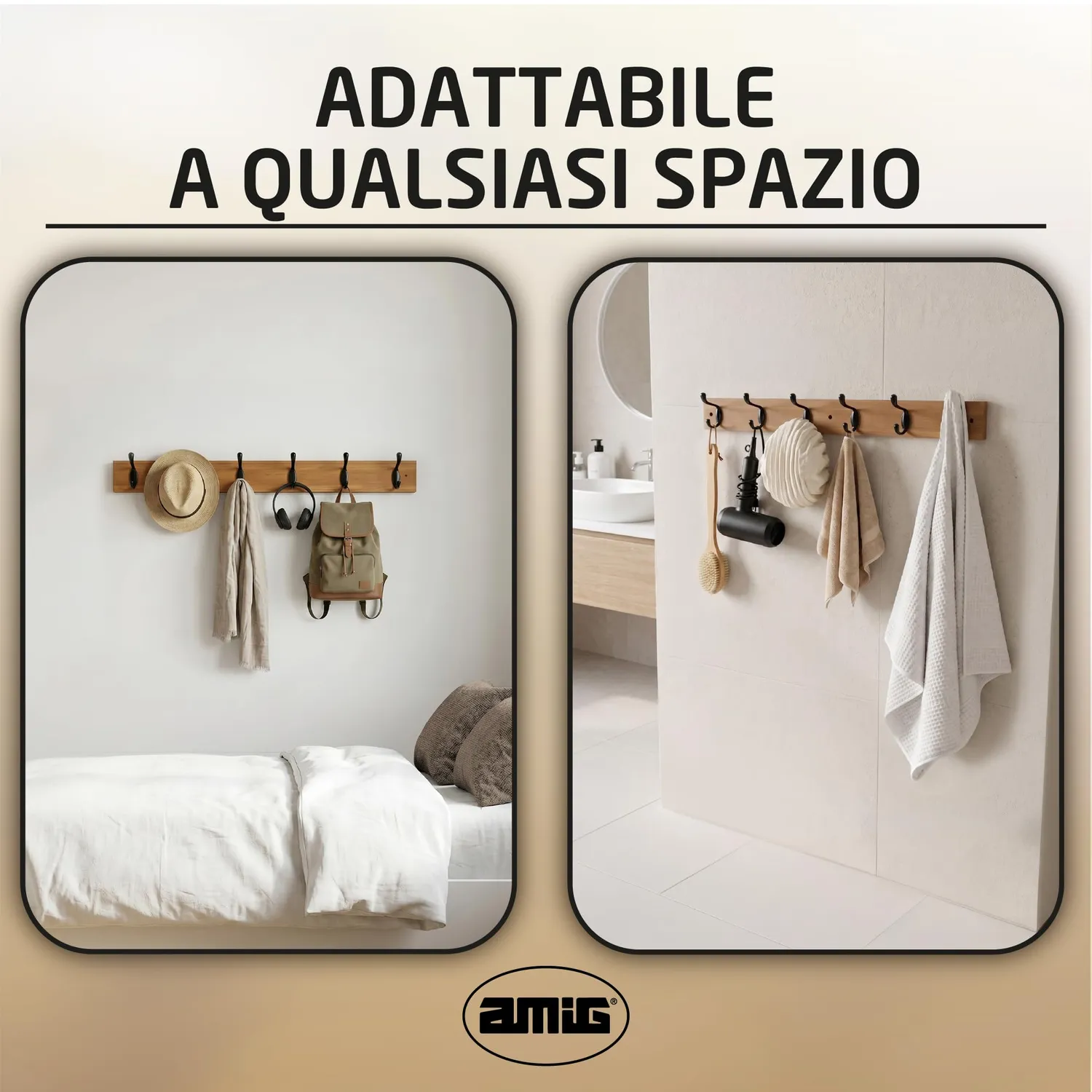 Amig CM37 Appendiabiti a Parete 680 mm Acacia Nero