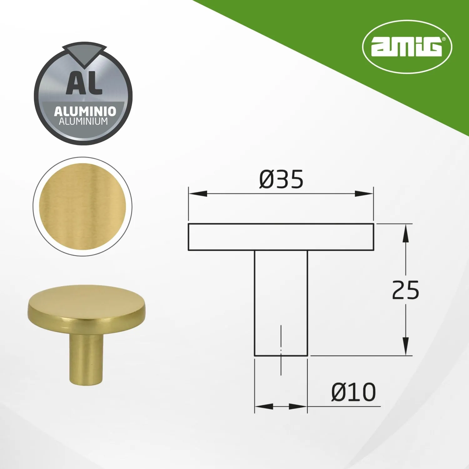 Amig 802 pomelli mobili Ø35 mm oro spazzolato 10 pz