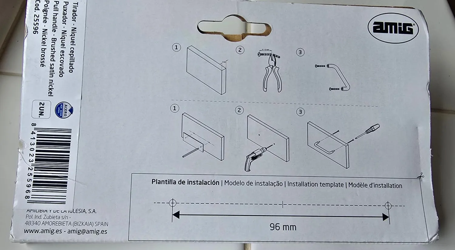 Amig 831 maniglia mobili 96 mm nichel spazzolato 2 pezzi