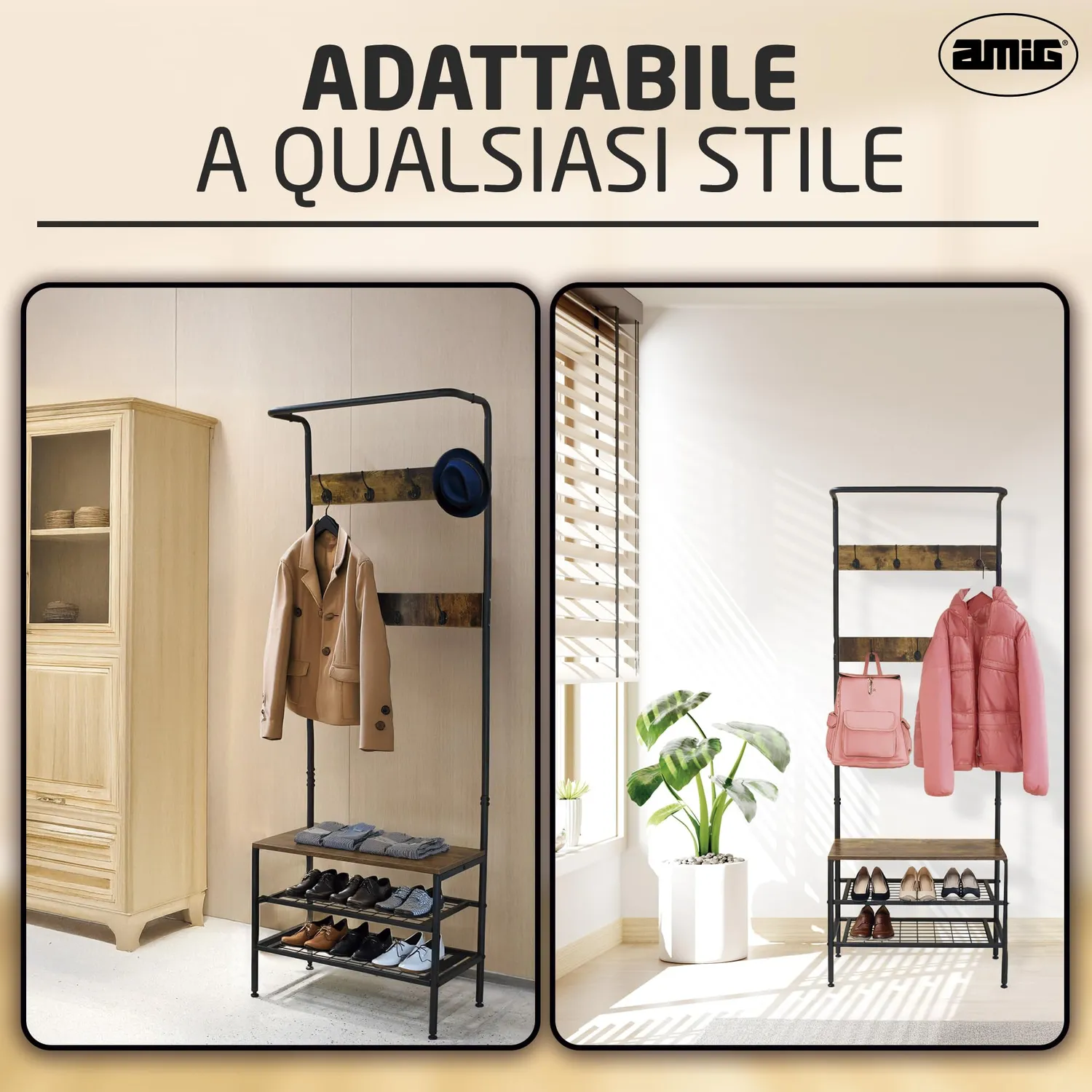Amig Lukien appendiabiti con scarpiera 183 cm nero marrone