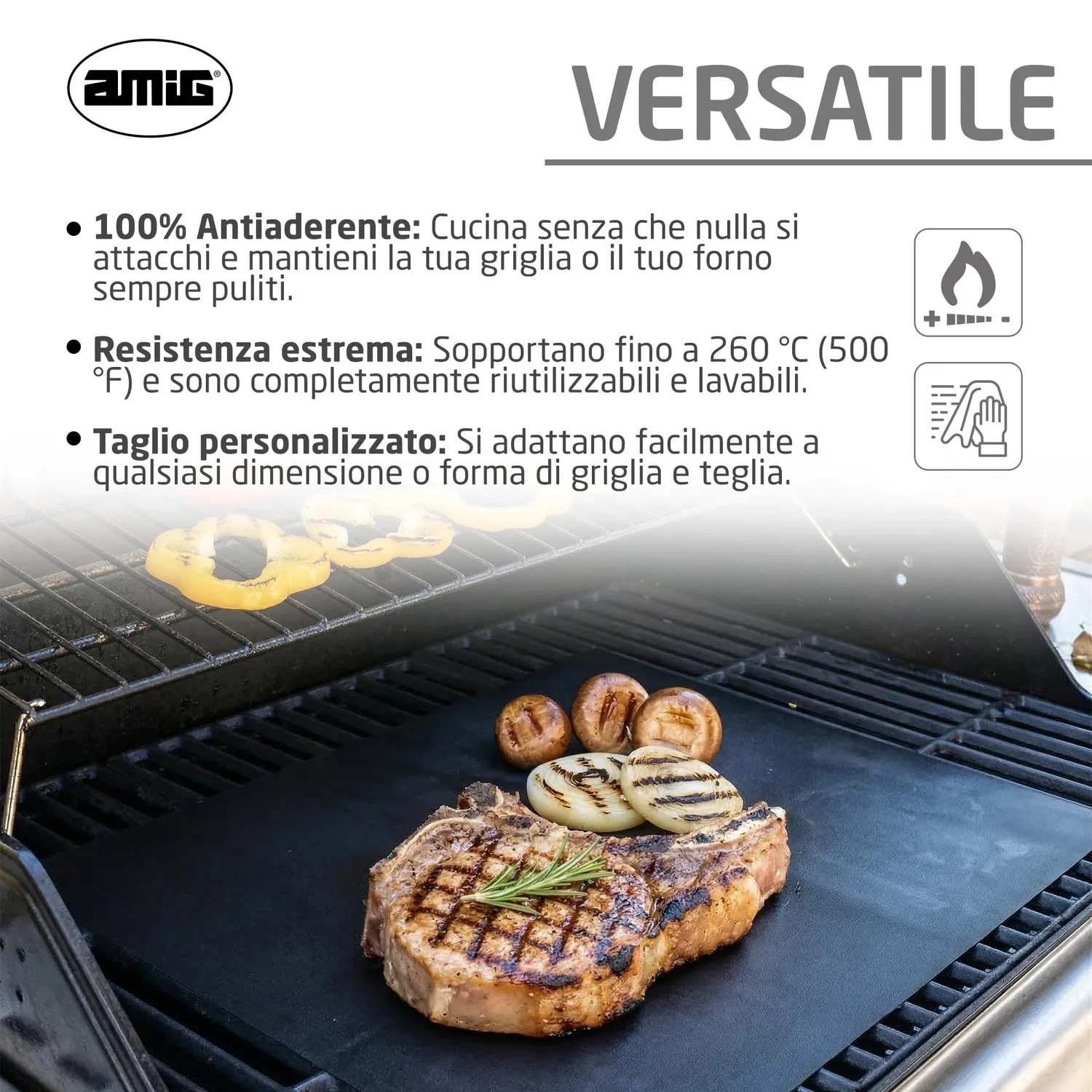 Amig AM11 Tappetini da Forno 50x40 cm 2 Pezzi Nero Oro