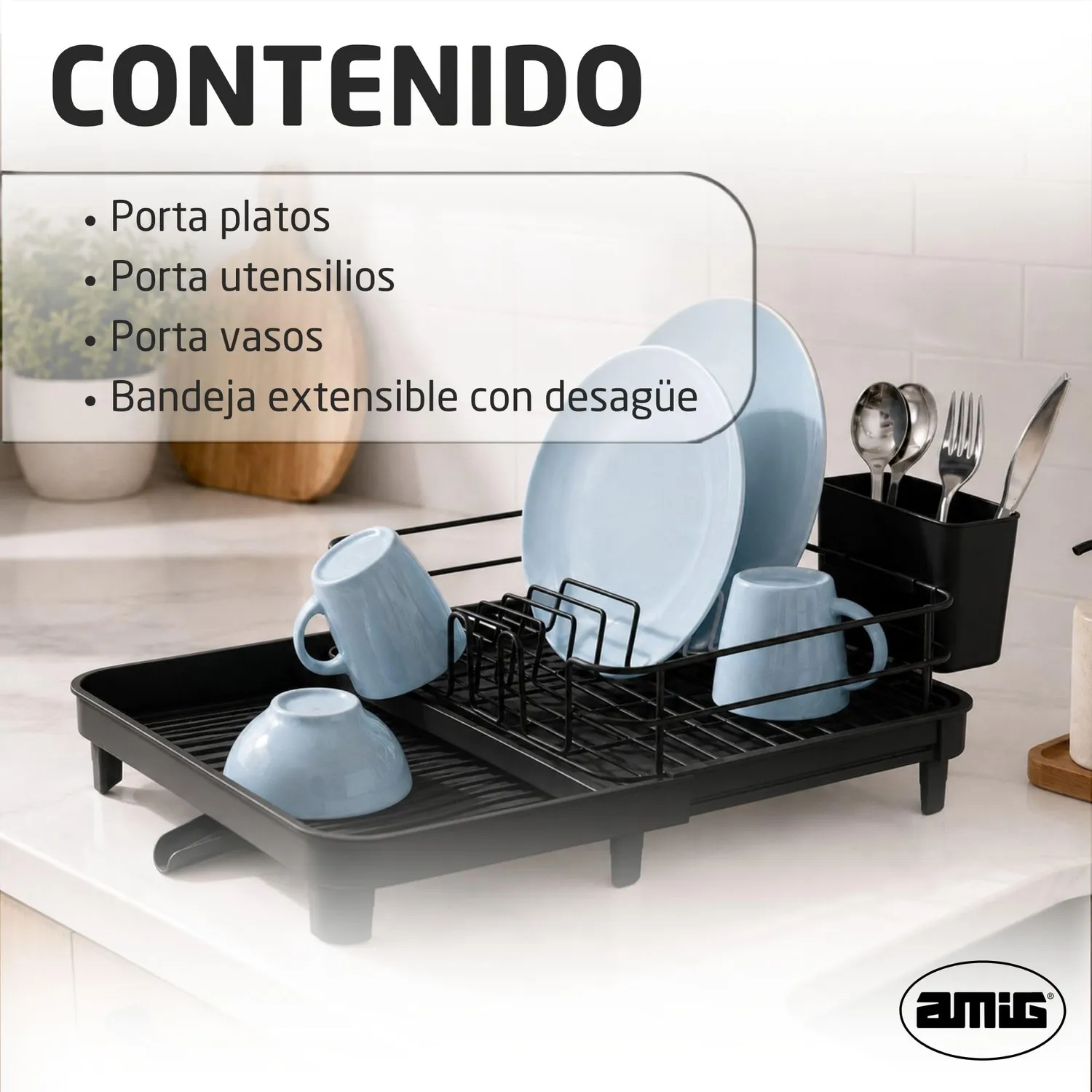 Amig Vika scolapiatti estensibile nero 31-52 cm acciaio