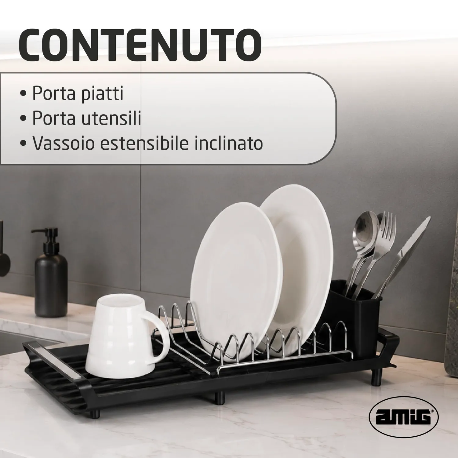 Amig Extik Scolapiatti Estensibile Nero 28-47 cm
