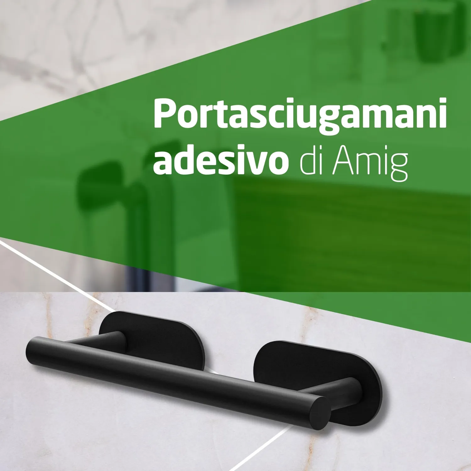 Amig Ea-1 Portasciugamani Adesivo 23 cm Acciaio Nero Opaco