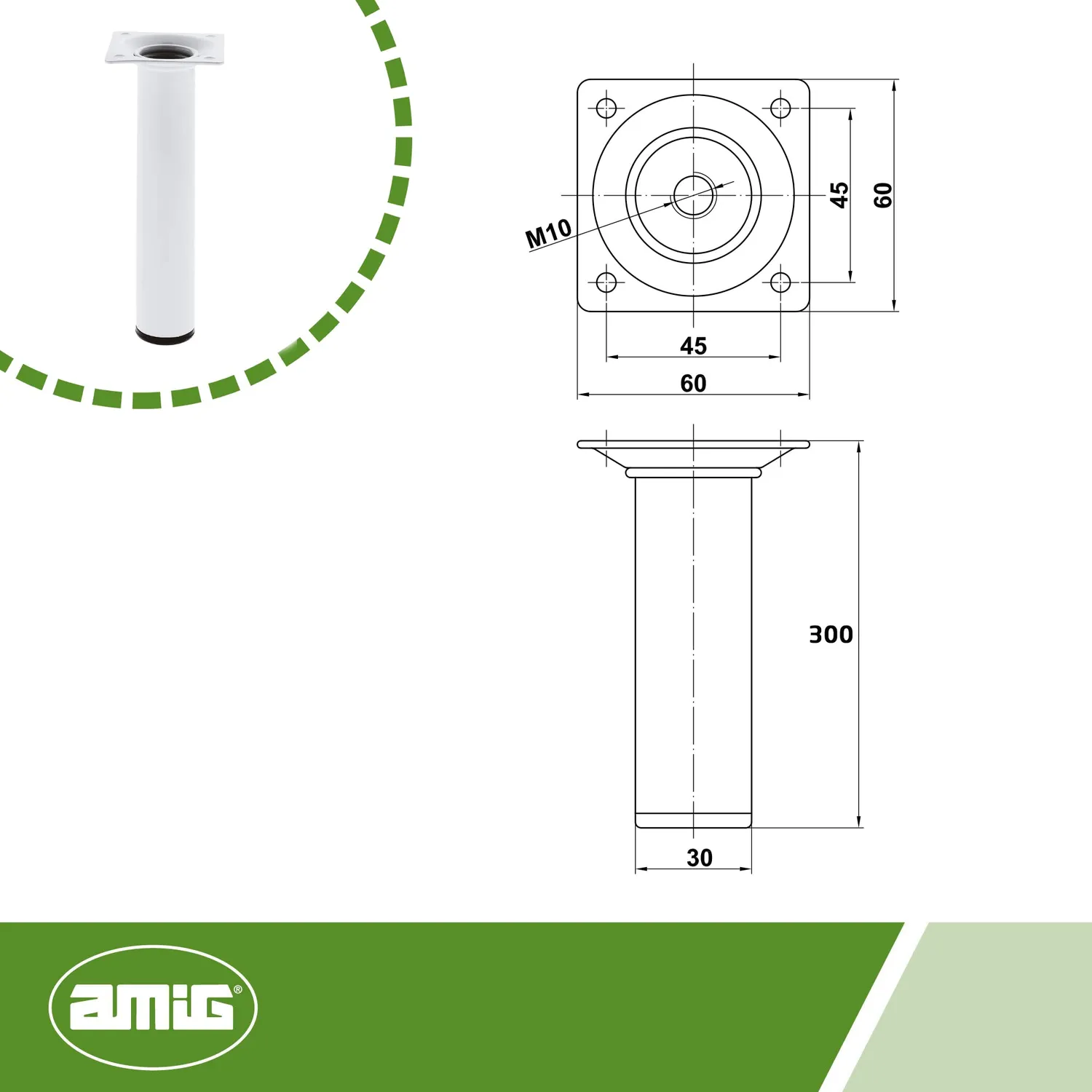 Amig Gamba Rotonda 30x300 Gamba Mobile Bianco Acciaio