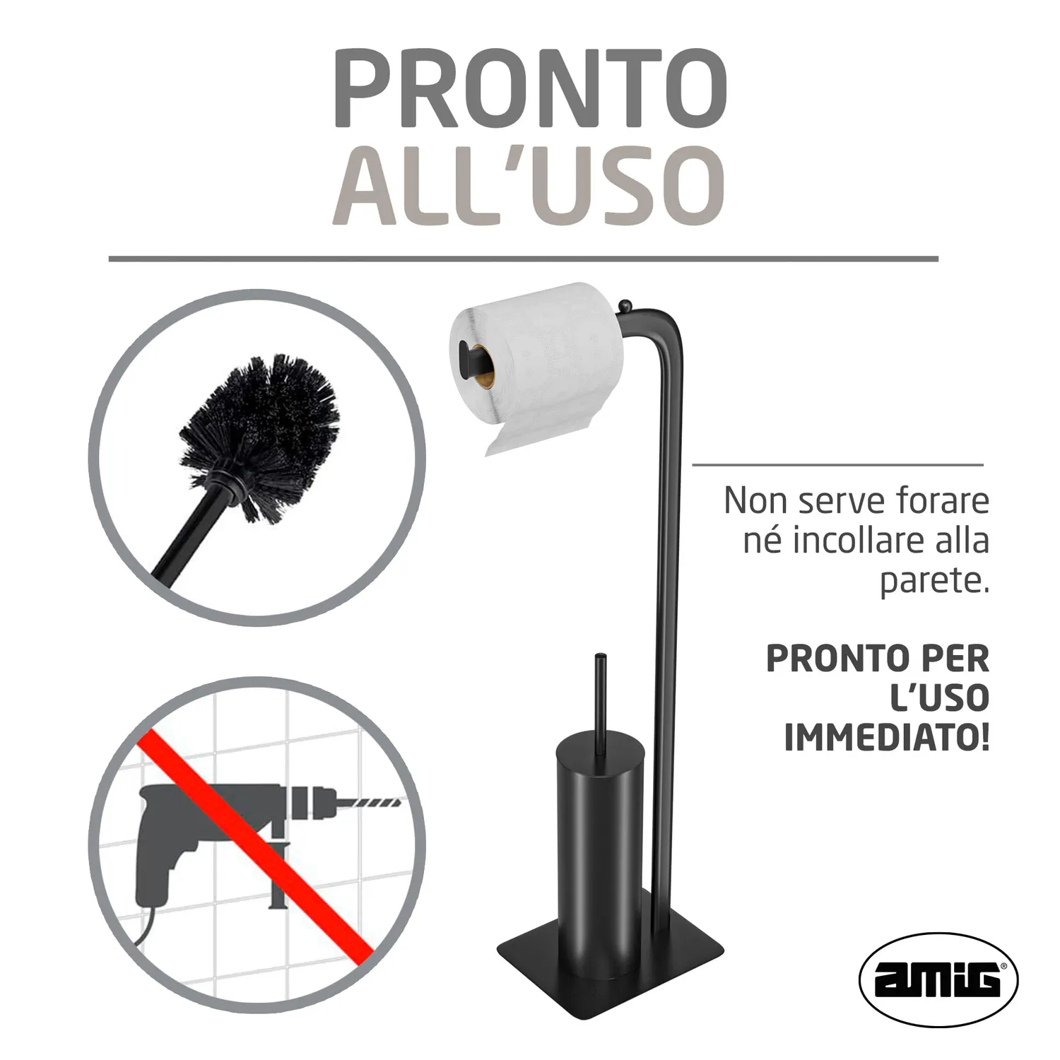 Amig Formaduo Portascopino con Portarotolo Nero