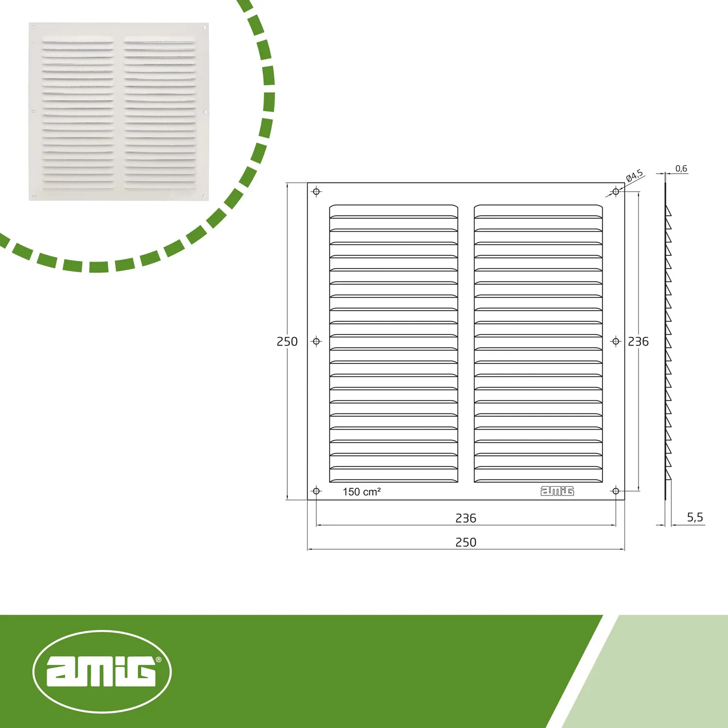 Amig 250x250 mm Griglia di Ventilazione Bianca Alluminio