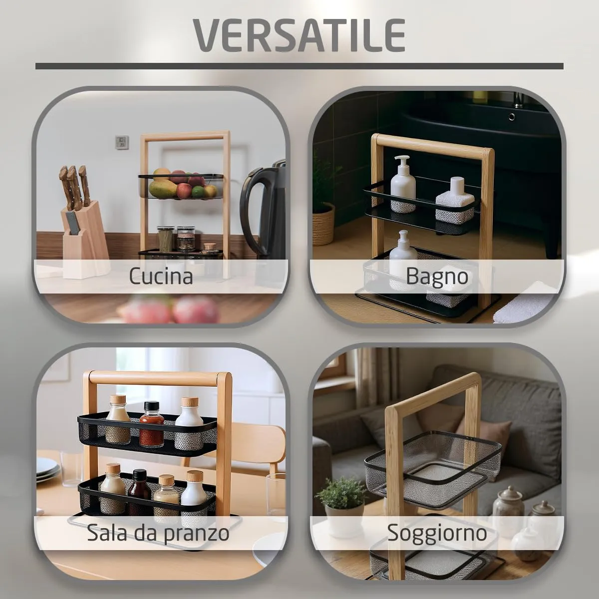 Amig scaffale 2 cesti 27x18x44 cm nero bambù