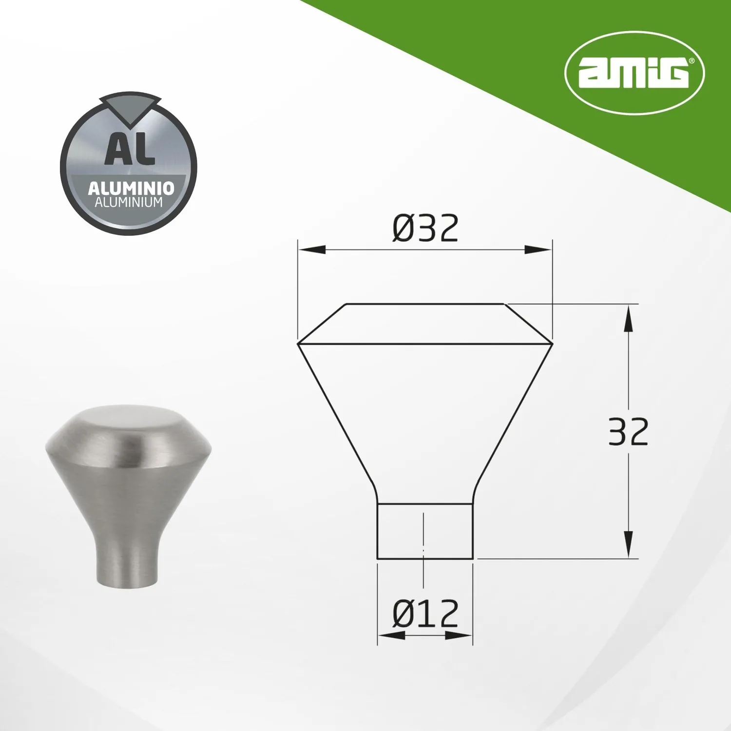 Amig 828 pomelli mobili Ø32 mm nichel 2 pz alluminio