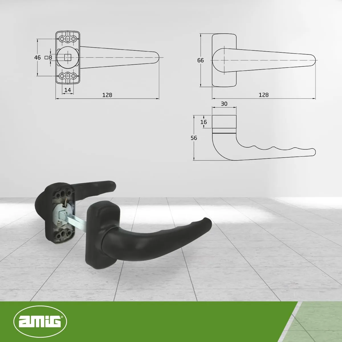 Amig Sendoa maniglia porta nera 125x66 mm alluminio
