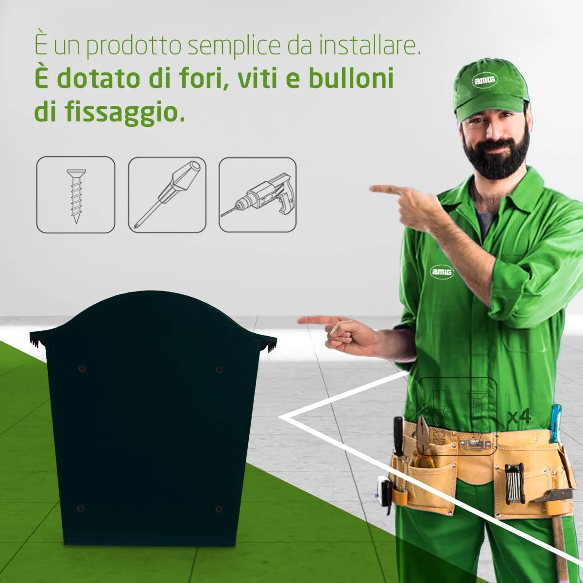 Amig Cassetta Postale Esterna Nera Acciaio 37x32 A4