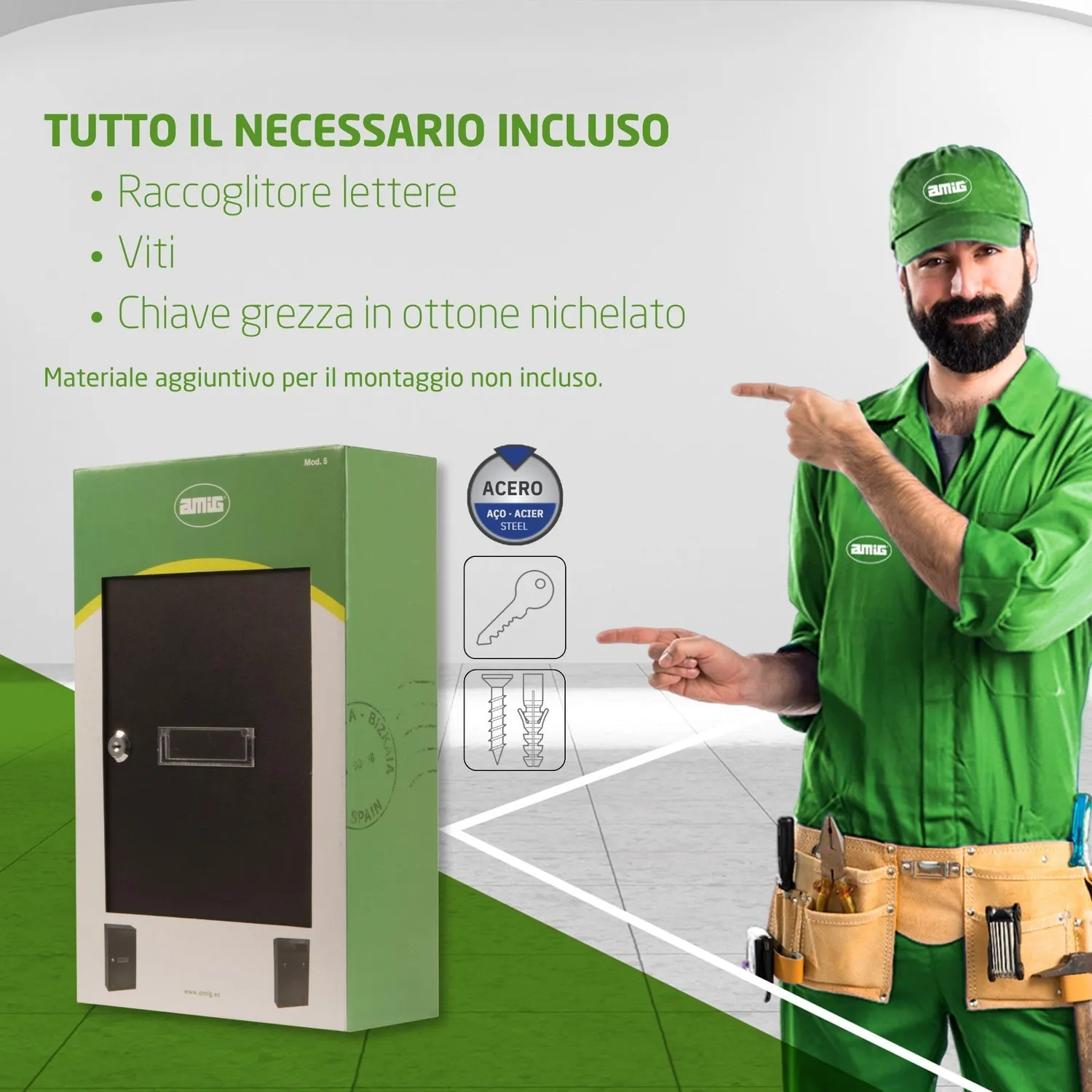 Amig cassetta postale interna A4 40x25x10 cm nera acciaio