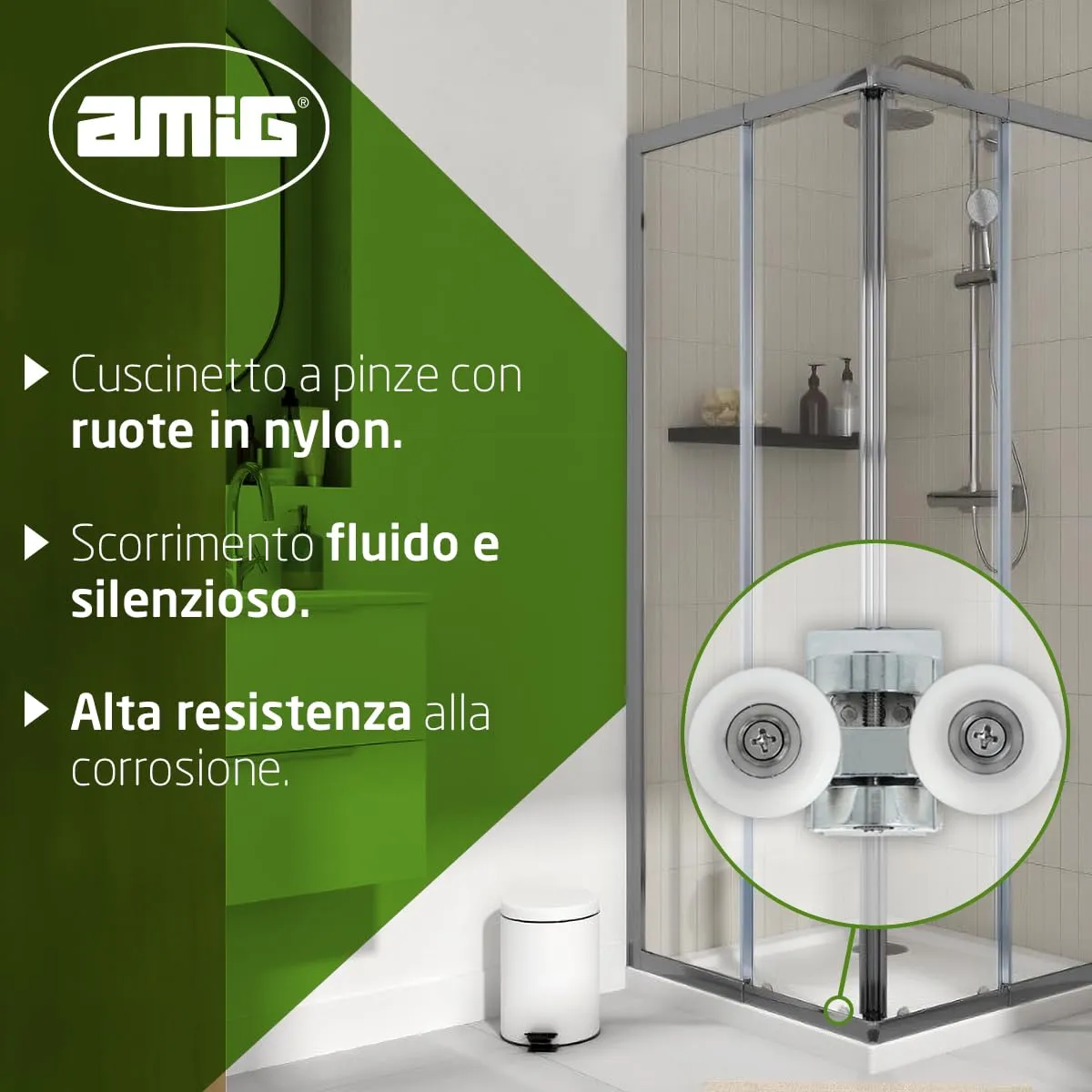 Amig Gioco Rotella Cabina Doccia Ø25 mm Singola Vetro 6 mm