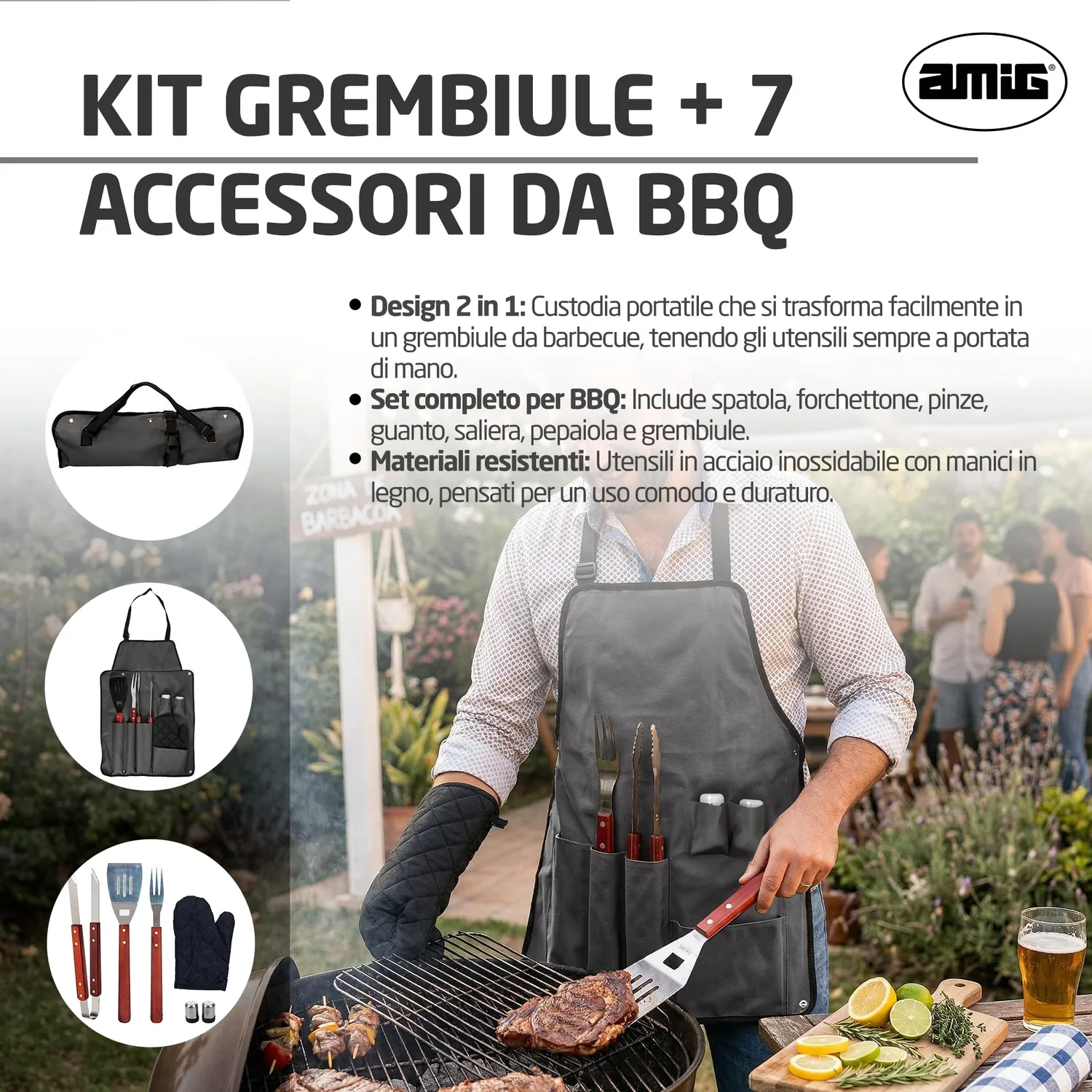 Amig AM17 Set Barbecue 7 pezzi con Grembiule