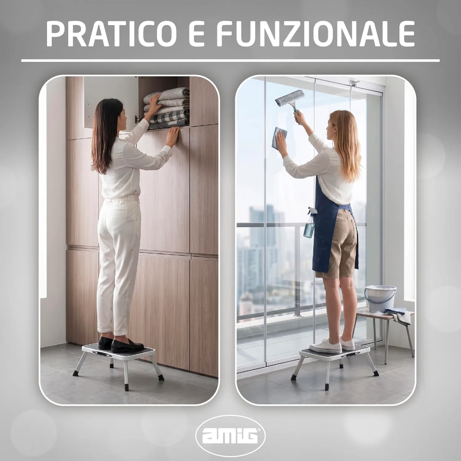 Amig sgabello pieghevole 1 gradino bianco 150 kg