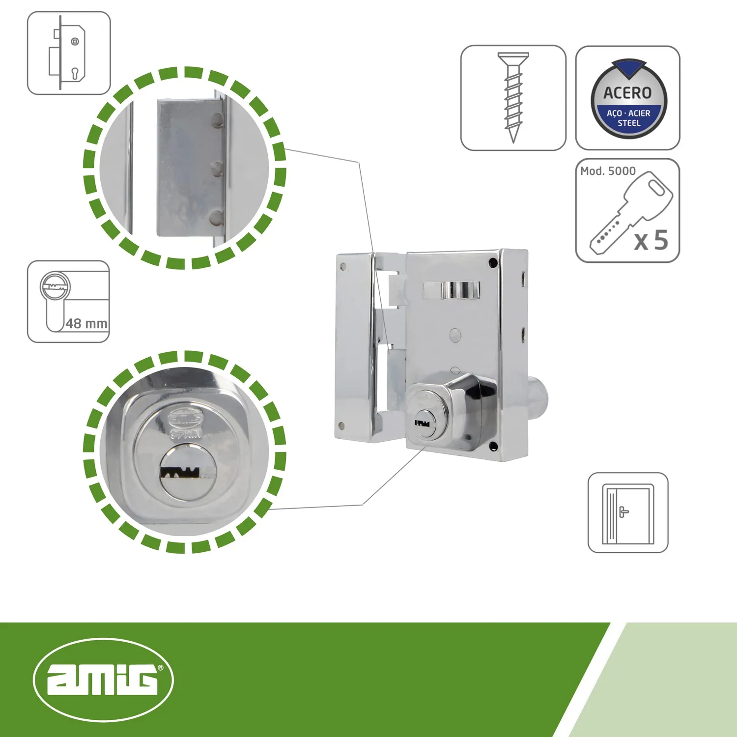 Amig 75 serratura sovrapposizione sinistra cromo 67x112