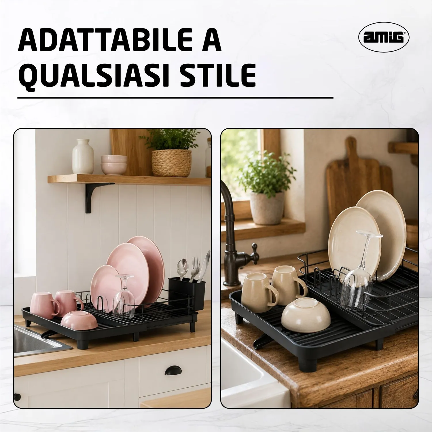 Amig Vika scolapiatti estensibile nero 31-52 cm acciaio