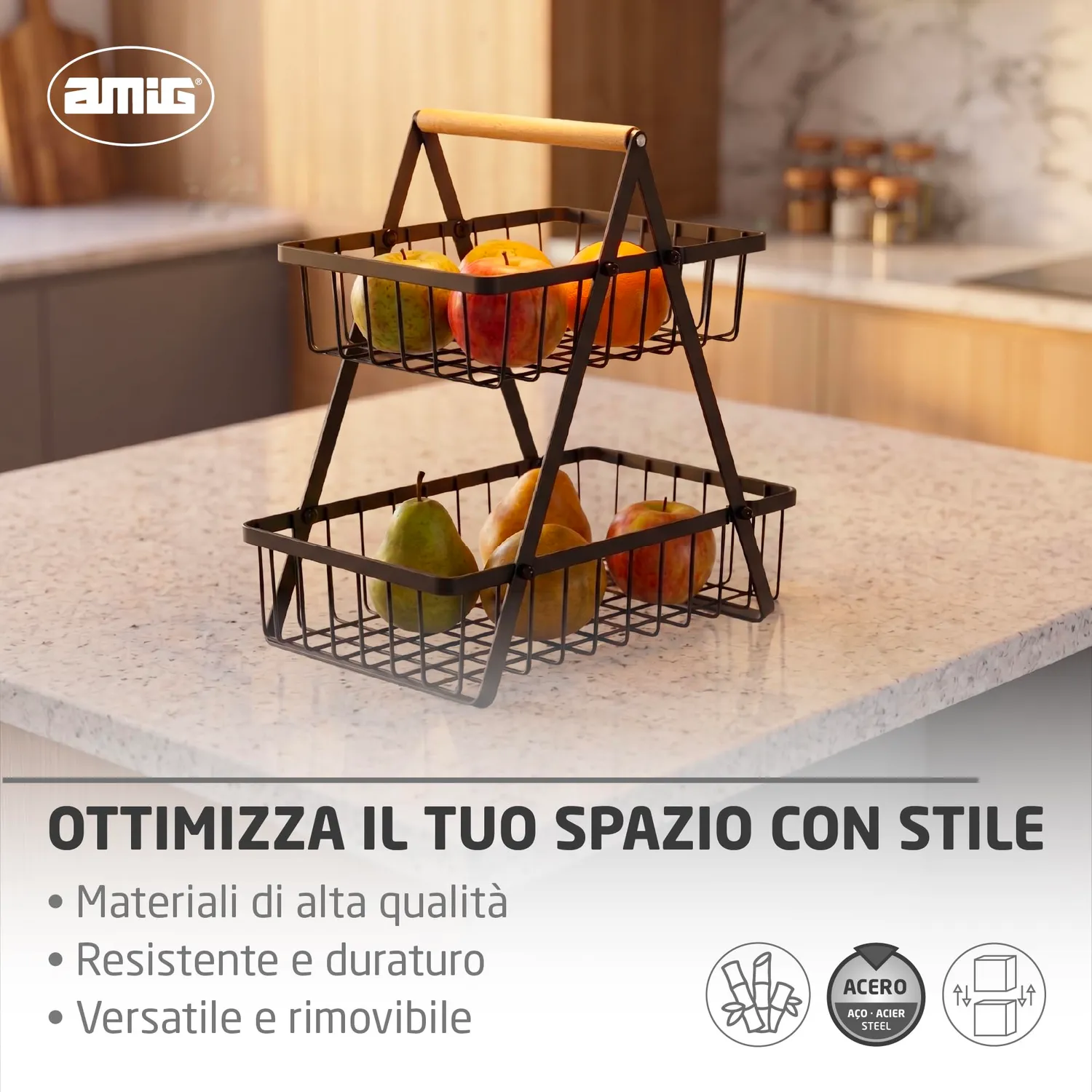 Amig Stilo 04-30 portafrutta 2 livelli nero legno
