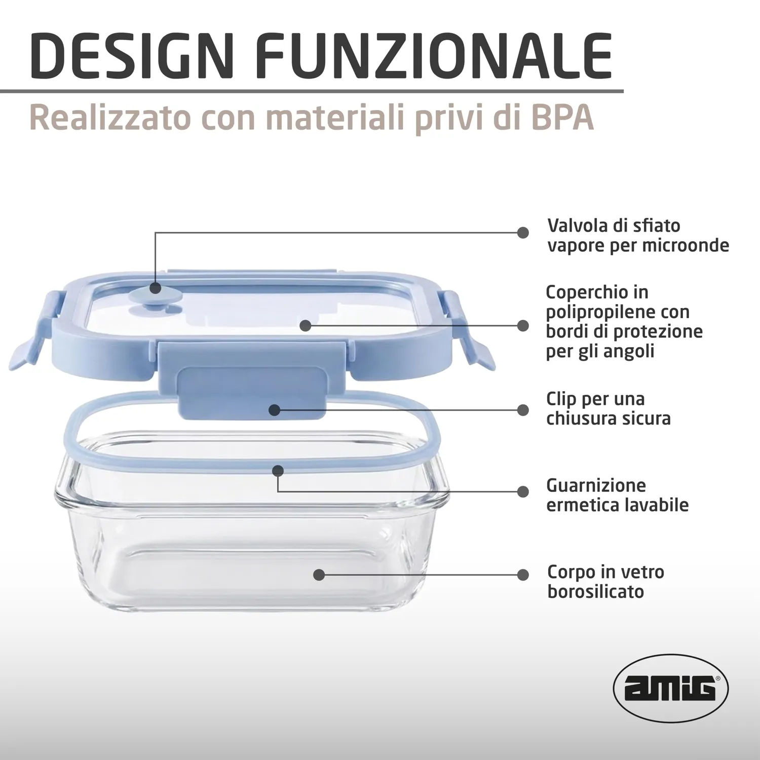 Amig 900 set 2 contenitori vetro 370+640 ml ermetici