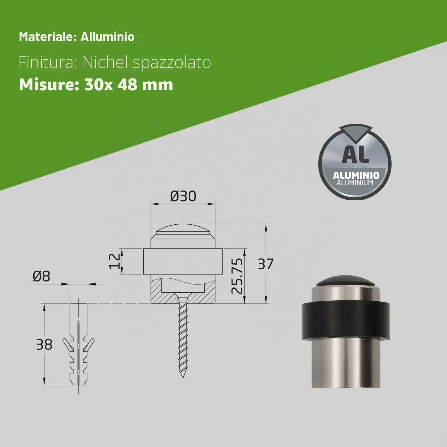 Amig 206 fermaporta pavimento 30x48 mm nichel spazzolato