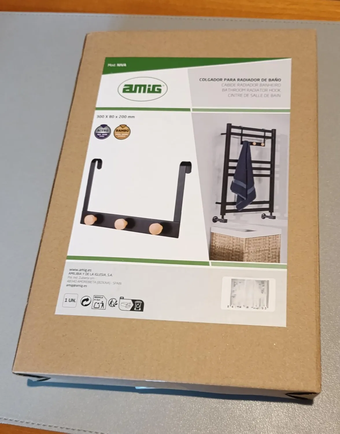 Amig appendiabiti radiatore nero bambù 3 ganci senza fori