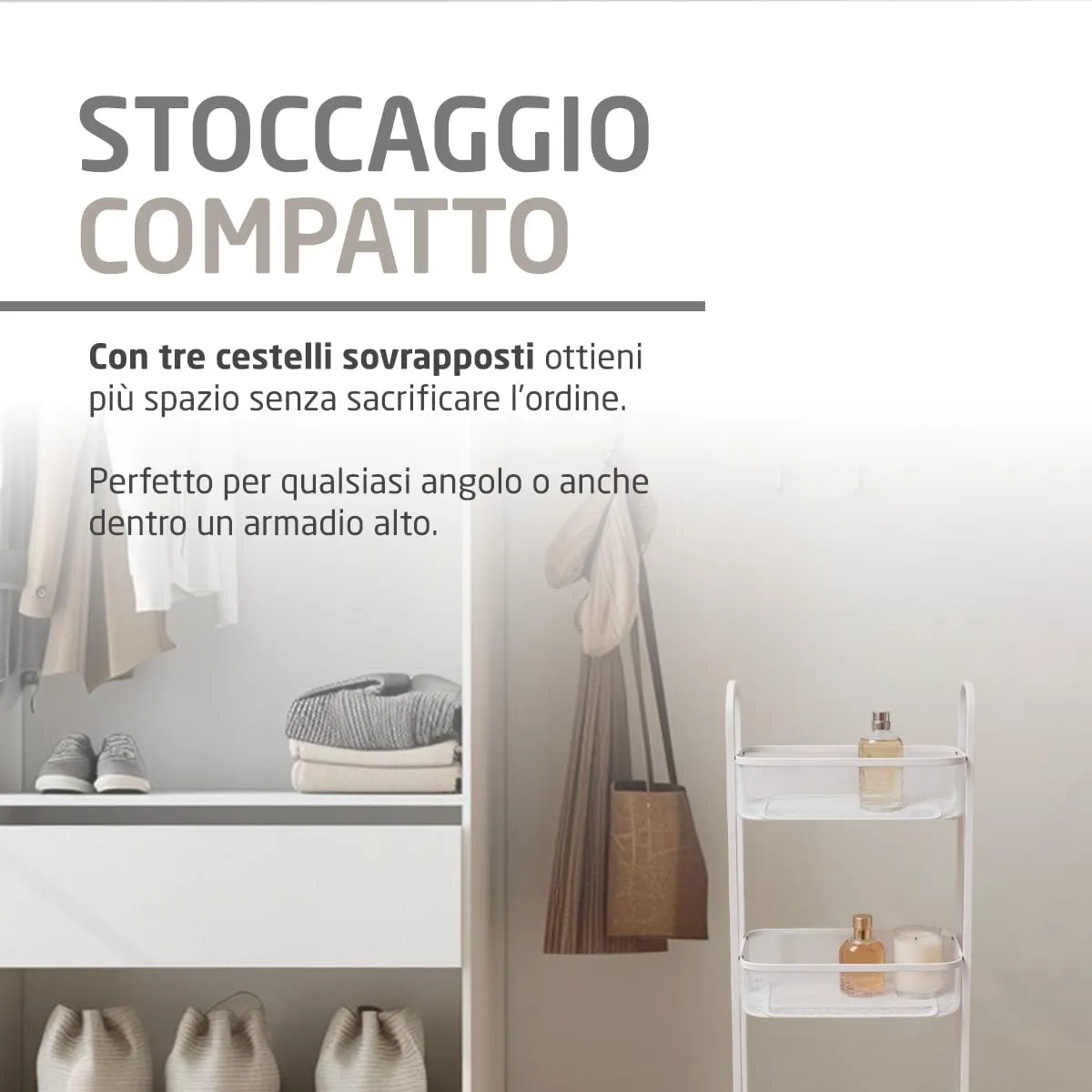 Amig Mobile Organizzatore 3 Cesti 33x25x85 cm Bianco