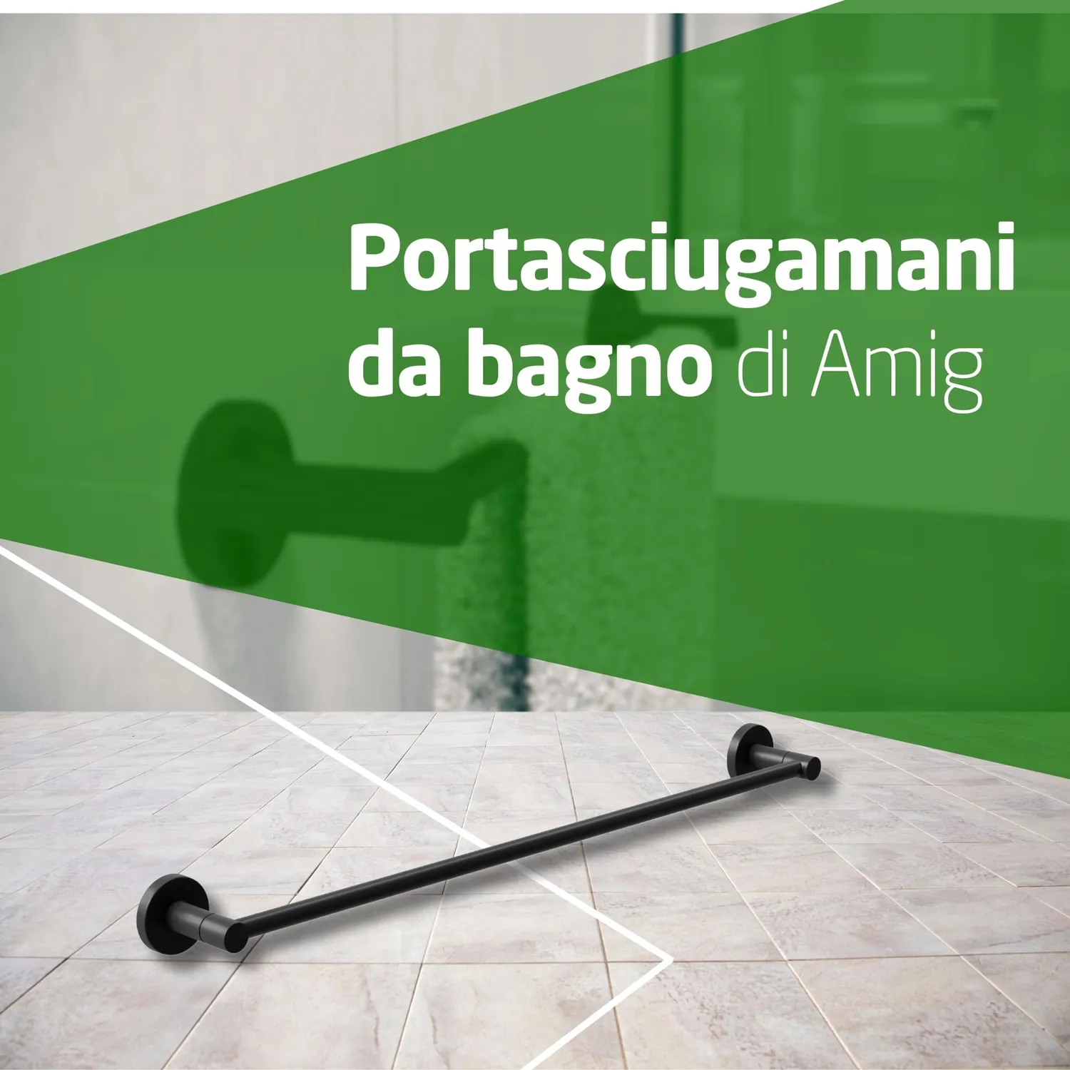 Amig Gorliz-2 portasciugamani bagno nero opaco 50 cm