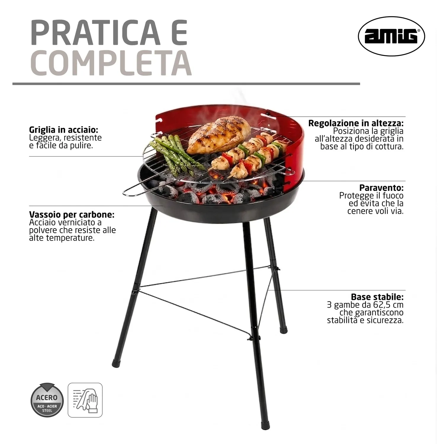 Amig Fenix Barbecue a Carbone 57x54x84 cm Nero