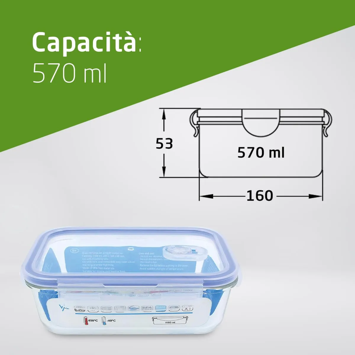 Amig contenitore vetro alimenti 570 ml rettangolare