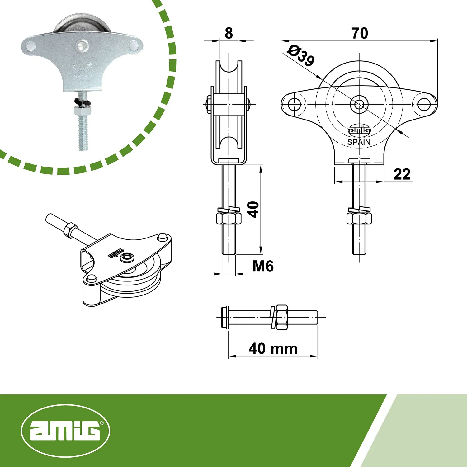 Amig 25 Carrucola Stendibiancheria Acciaio 39 mm
