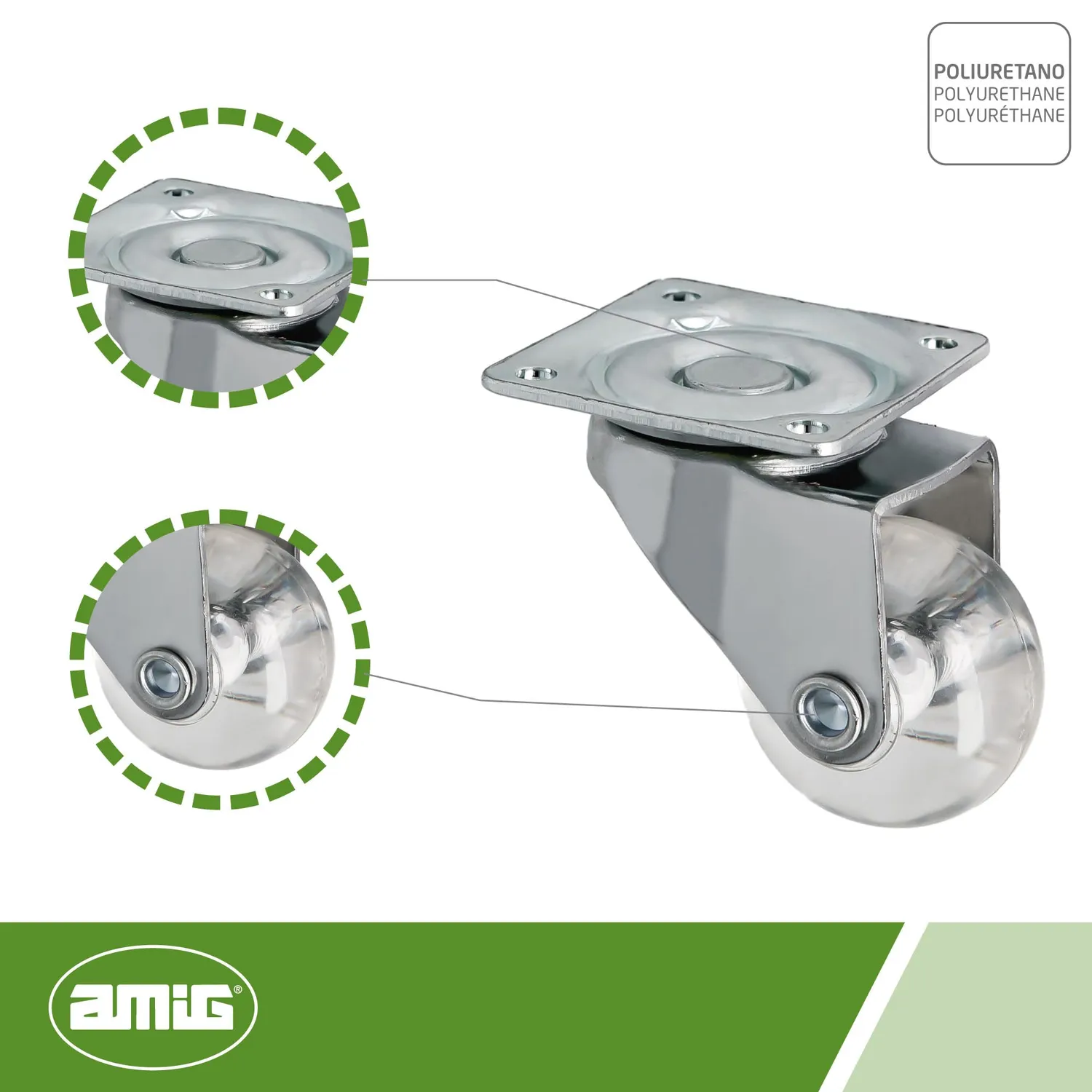 Amig 2571 Ruota senza Freno Ø30 mm 20 kg Trasparente